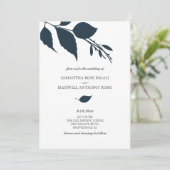 Mitternachtsblauer Leaf Hochzeitseinladung Einladung (Stehend Vorderseite)