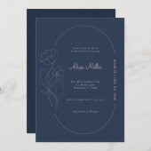 Mitternachtsblauer Minimalistischer Blume Brautpar Einladung (Vorne/Hinten)