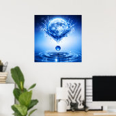Mitternachtsblauer Mond Flüssigkeitssplash Poster (Heimbüro)