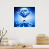 Mitternachtsblauer Mond Flüssigkeitssplash Poster (Küche)