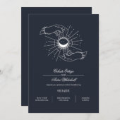 Mitternachtsblauer Mystical-Hands Celestial Handfa Einladung (Vorne/Hinten)