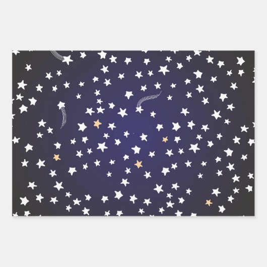 Mitternachtsblauer Nachthimmel, Sterne, Galaxie Geschenkpapier Set (Vorderseite 2)