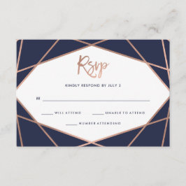 Mitternachtsblauer Rose Gold Geometric Bat Mitzvah RSVP Karte