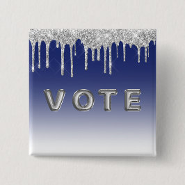 Mitternachtsblauer Silber-Glitter-Tropfen Grafik-W Button