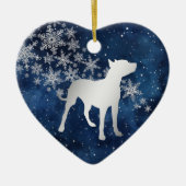 Mitternachtsblauer Silber-Schneeflocken-Pitbull-Hu Keramik Ornament (Vorne)