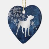 Mitternachtsblauer Silber-Schneeflocken-Pitbull-Hu Keramik Ornament (Links)