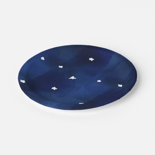Mitternachtsblauer Sternenhimmel Pappteller (Schrägansicht)