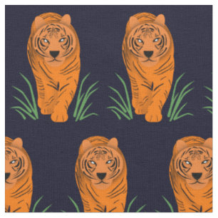 Mitternachtsblauer Tiger im Gras Stoff