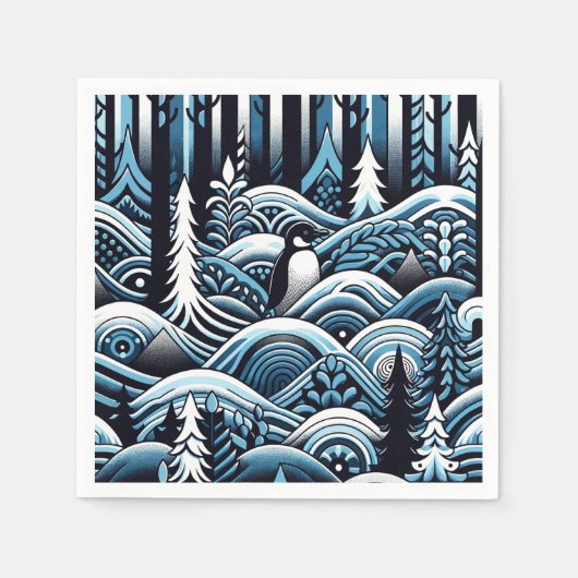 Mitternachtsblauer Winterwald mit Niedlichem Lone Serviette (Vorderseite)
