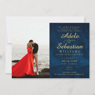 Mitternachtsblaues Foto Moderne Monogram-Hochzeit Einladung