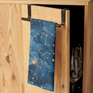 Mitternachtsblaues Gold Kosmischer Nebel Sternenst Geschirrtuch