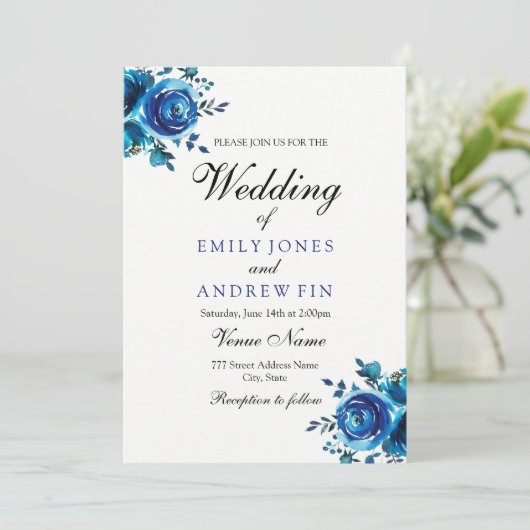 Mitternachtsblume Rose Hochzeit Einladung (Stehend Vorderseite)