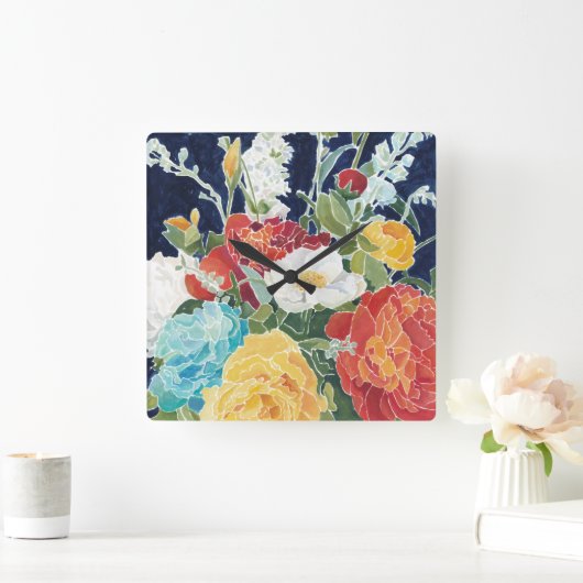 Mitternachtsblumeni Quadratische Wanduhr (Zuhause)