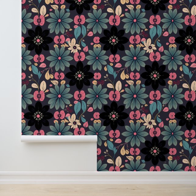 Mitternachtsblut: Die bezaubernde dunkle Blumenfan Tapete (Anwendung)