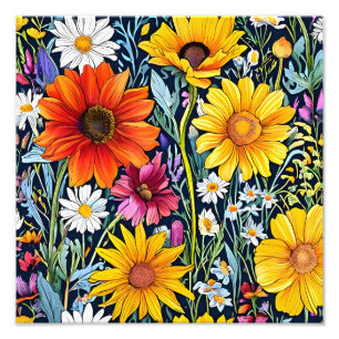 Mitternachtsblut - florales nahtloses Muster Fotodruck