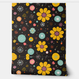 Mitternachtsblut: Retro-Blumenexplosion Tapete