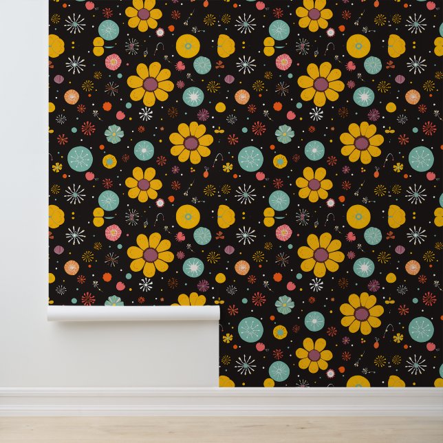 Mitternachtsblut: Retro-Blumenexplosion Tapete (Anwendung)