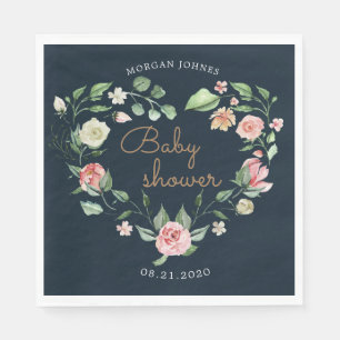 Mitternachtsblüte Babydusche Monogramm Serviette