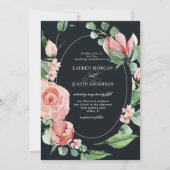 Mitternachtsblüte elegante blumengeschmückte Hochz Einladung (Vorderseite)