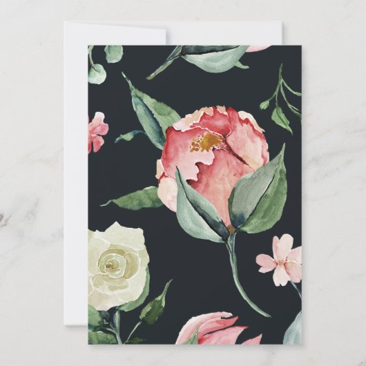 Mitternachtsblüte elegante blumengeschmückte Hochz Einladung (Rückseite)