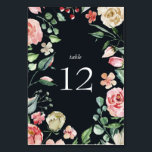 Mitternachtsblüte elegante Blumenkarte blauer Blum Tischnummer<br><div class="desc">Unsere Mitternachtsblütenkollektion umfasst rosafarbene Torfbäume und Rose mit Aquarellspritze und üppigem Blattwerk auf marineblau Hintergrund. Alle Skripte sind eine Kombination aus elegantem Skript-Schriftart und Serif,  die für Ihre Anpassung in einem Klick auf die Schaltfläche bereit sind. Karo in unserem Shop für weitere Artikel aus dieser Kollektion.</div>