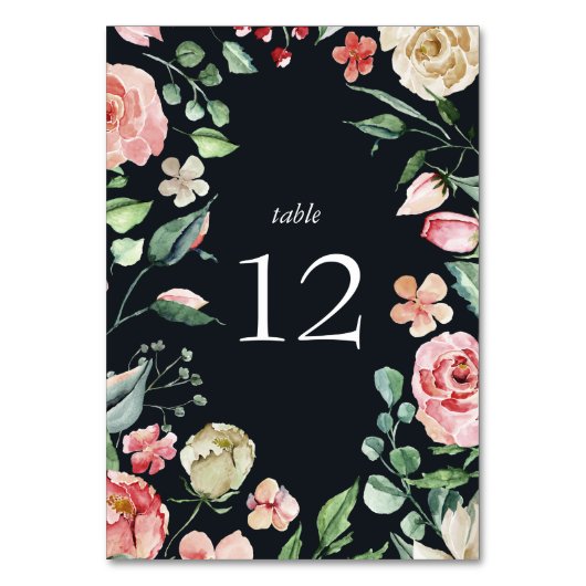 Mitternachtsblüte elegante Blumenkarte blauer Blum Tischnummer (Rückseite)