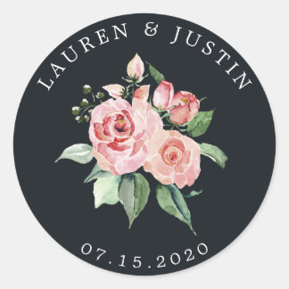 Mitternachtsblüte eleganter floraler Monogramm-Sti Runder Aufkleber