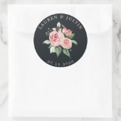 Mitternachtsblüte eleganter floraler Monogramm-Sti Runder Aufkleber (Tasche)