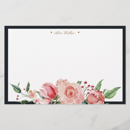 Mitternachtsblüte florale elegante Monogramm Briefpapier (Vorderseite)