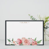 Mitternachtsblüte florale elegante Monogramm Briefpapier (Stehend Vorderseite)