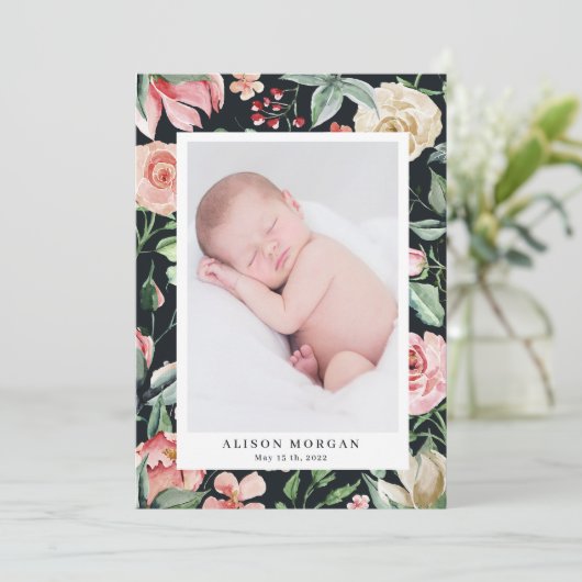 Mitternachtsblüte Rose Blumenankündigung Einladung (Stehend Vorderseite)