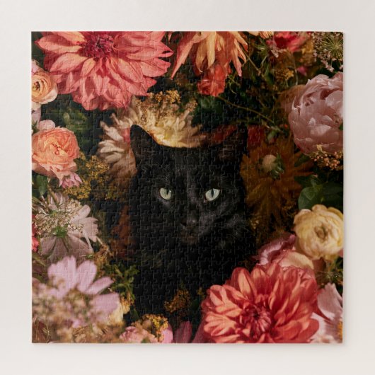 Mitternachtsblüten Katzen Puzzle (Vertikal)