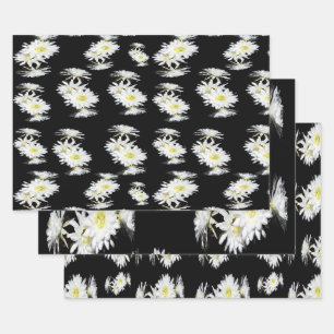 Mitternachtsblüten: Weiße Kakteen-Blume auf Schwar Geschenkpapier Set