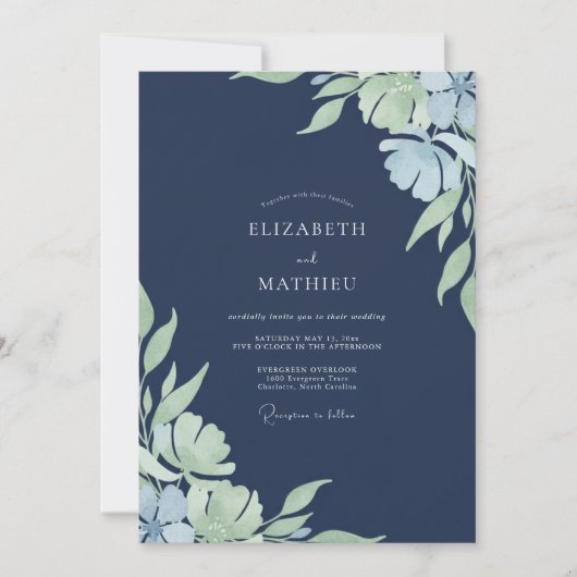 Mitternachtsblütenhochzeit Einladung (Vorderseite)