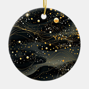 Mitternachtschwarz und Gold Futuristic Design Keramik Ornament