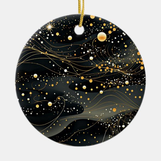 Mitternachtschwarz und Gold Futuristic Design Keramik Ornament (Vorne)