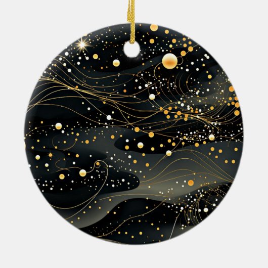 Mitternachtschwarz und Gold Futuristic Design Keramik Ornament (Hinten)