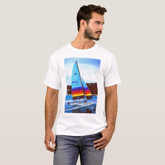 Mitternachtscowboy Hobie Segelboot T-Shirt (Vorne ganz)
