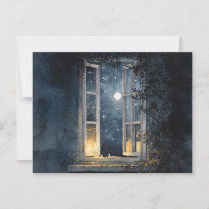 Mitternachtsfenster" - Poetic Night View Pos Postkarte