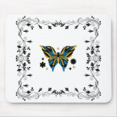 Mitternachtsflattern – Dunkles florales Schmetterl Mousepad (Vorne)