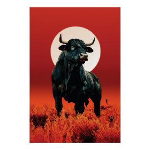 Mitternachtsfury – Majestätischer schwarzer Bulle  Poster