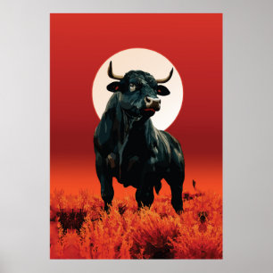 Mitternachtsfury – Majestätischer schwarzer Bulle  Poster
