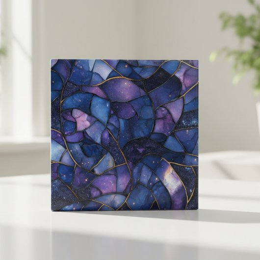 Mitternachtsgalaxie-Mosaik aus Buntglas Fliese