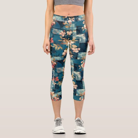 Mitternachtsgarten: Blumenmuster Capri Leggings (Vorderseite)