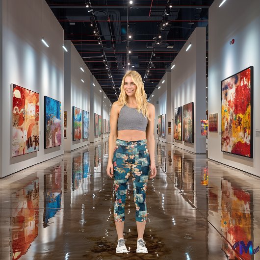 Mitternachtsgarten: Blumenmuster Capri Leggings