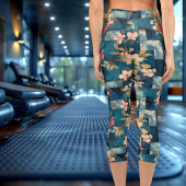Mitternachtsgarten: Blumenmuster Capri Leggings