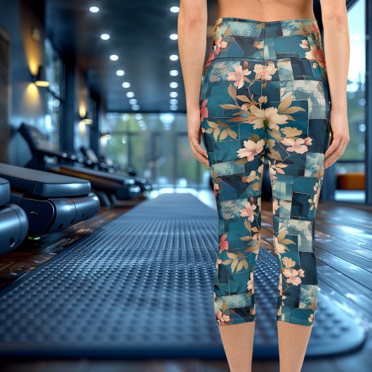 Mitternachtsgarten: Blumenmuster Capri Leggings