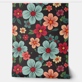 Mitternachtsgarten Blüte: Retro-Muster Tapete