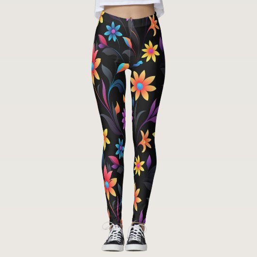 Mitternachtsgarten: Lebhafte Fantasie der Blumen Leggings (Vorderseite)