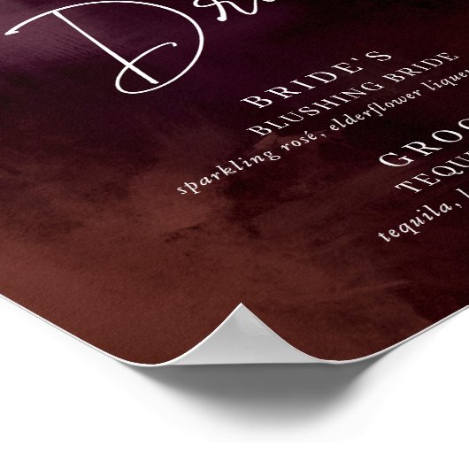 Mitternachtsgarten Unterschrift Drink Menu Wedding Poster (Ecke)